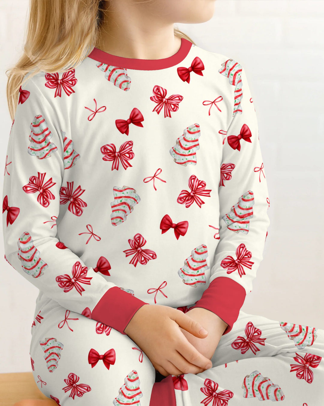 Christmas Sugar Cookies and Ribbon Bows Bamboo Two Piece Long Sleeve Pajama Set
