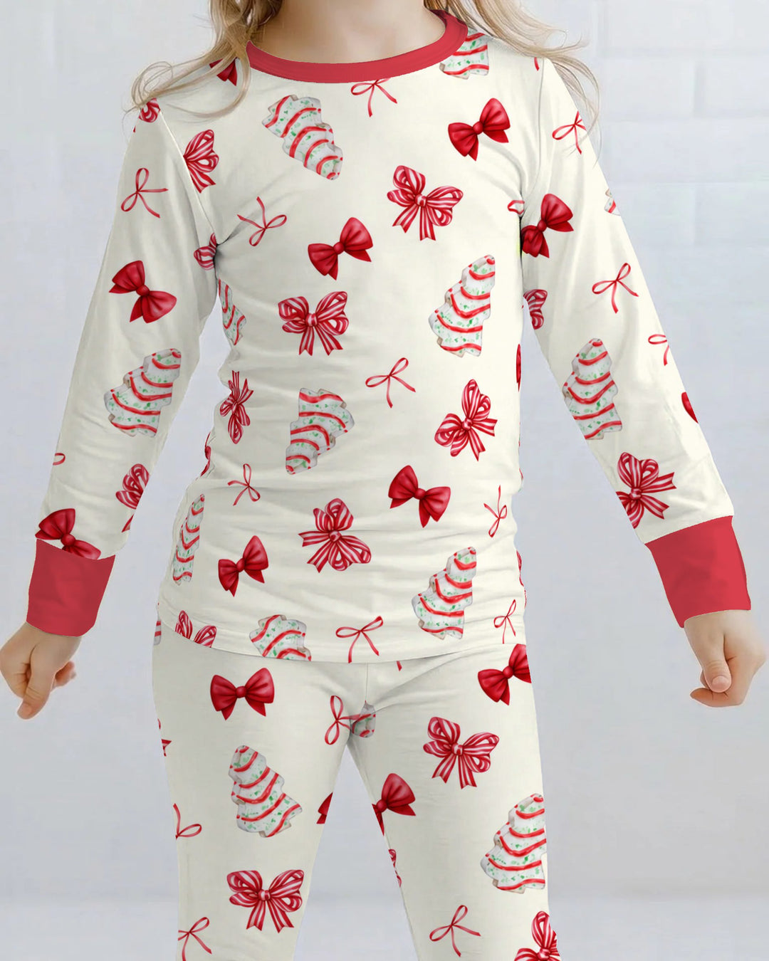 Christmas Sugar Cookies and Ribbon Bows Bamboo Two Piece Long Sleeve Pajama Set