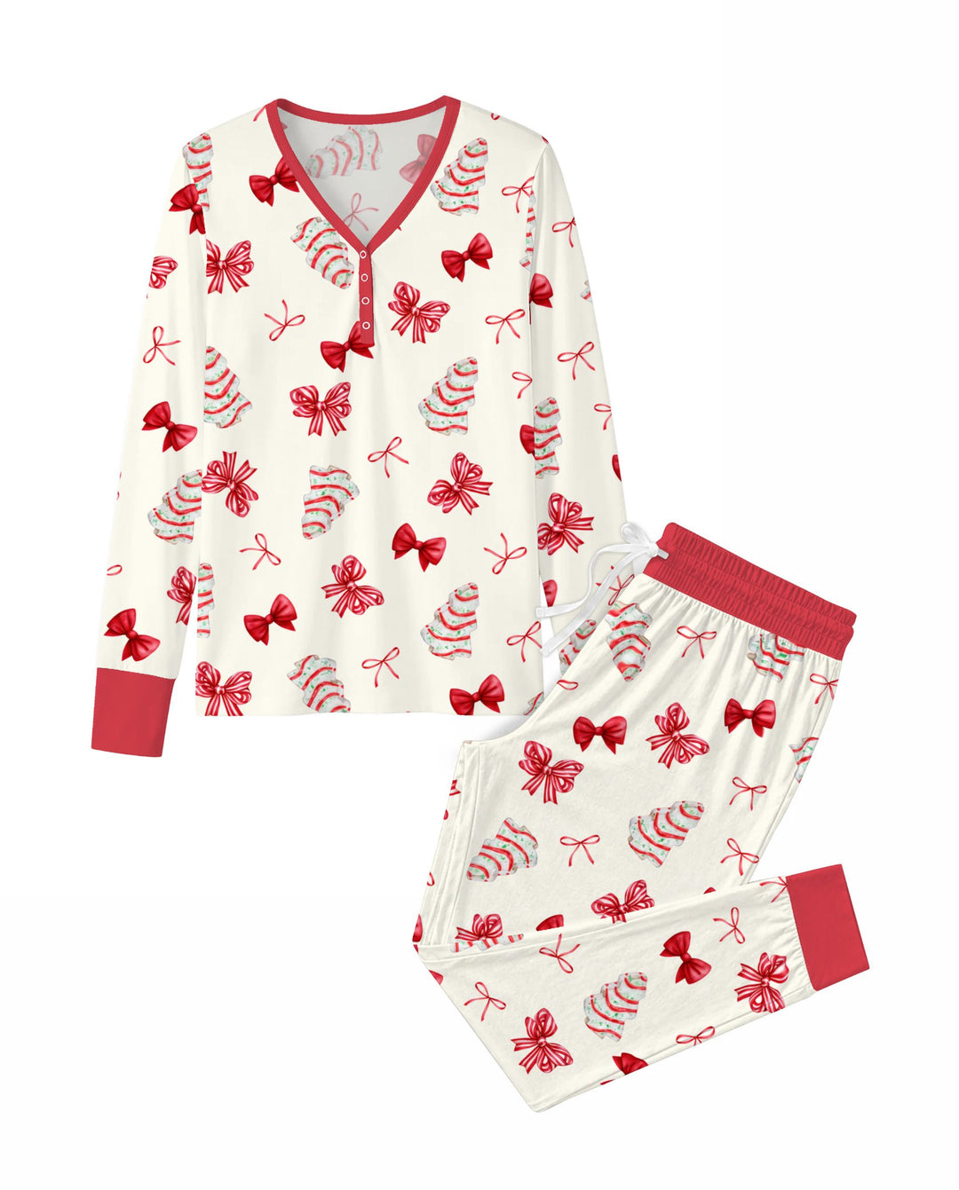 Christmas Sugar Cookies and Ribbon Bows Bamboo Women Pajama Set