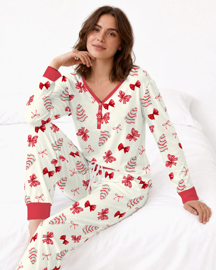 Christmas Sugar Cookies and Ribbon Bows Bamboo Women Pajama Set