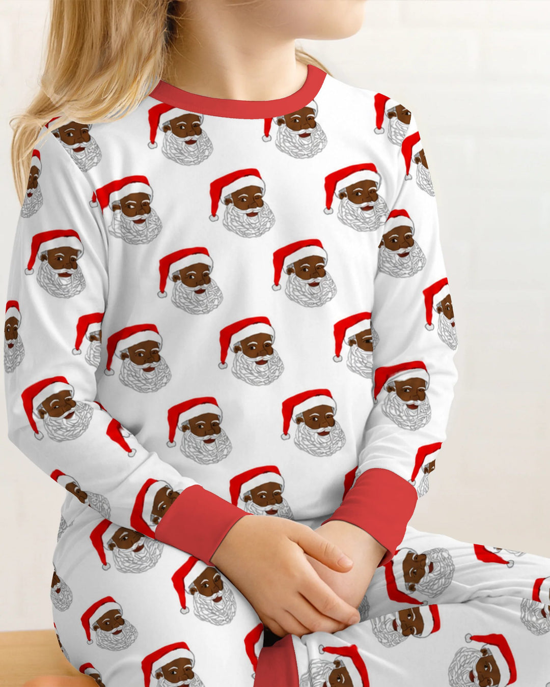 Black Santa Claus Christmas Bamboo Two Piece Long Sleeve Pajama Set