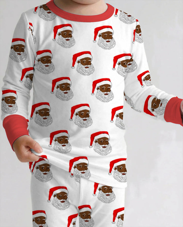 Black Santa Claus Christmas Bamboo Two Piece Long Sleeve Pajama Set
