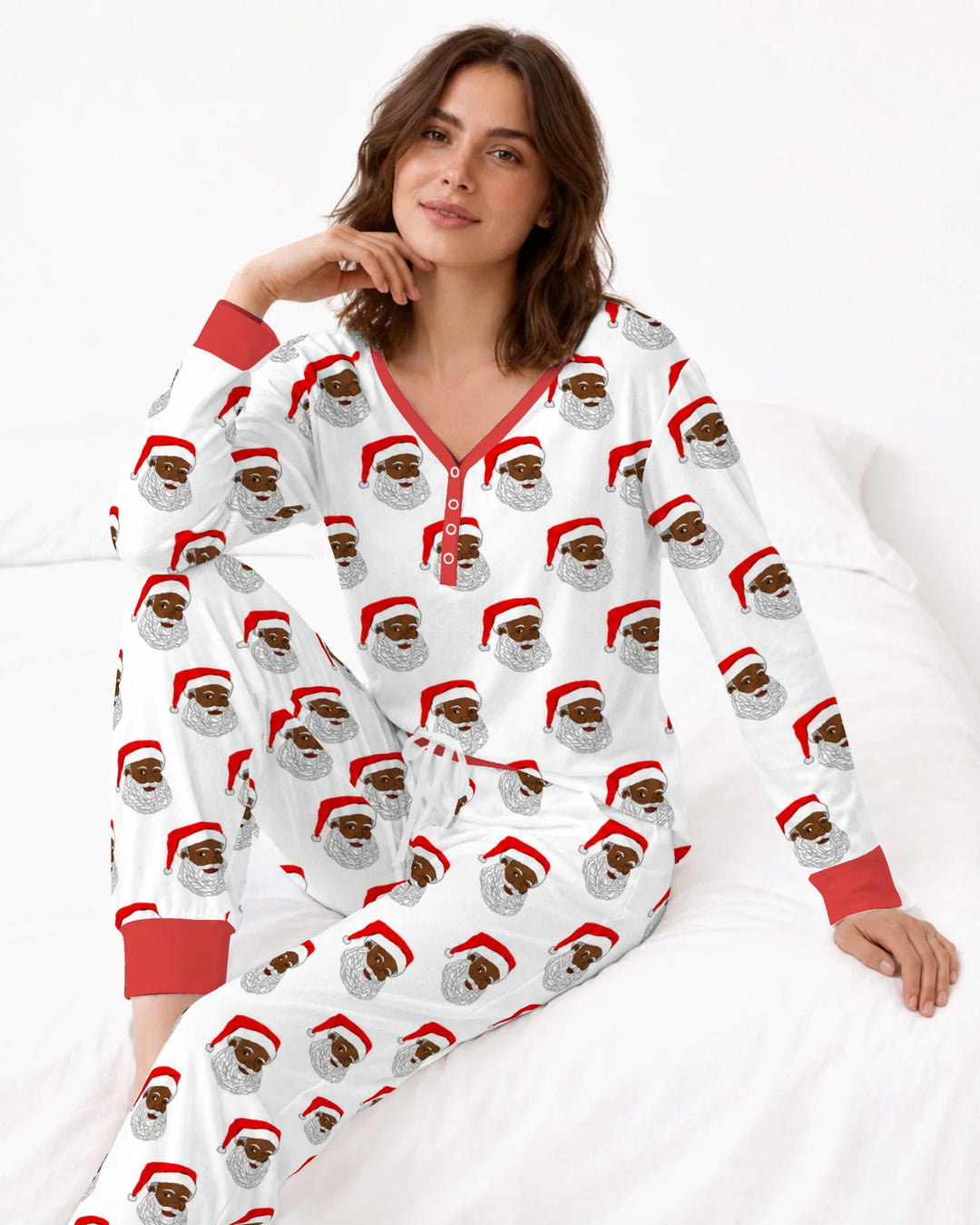 Black Santa Claus Christmas Bamboo Women Pajama Set