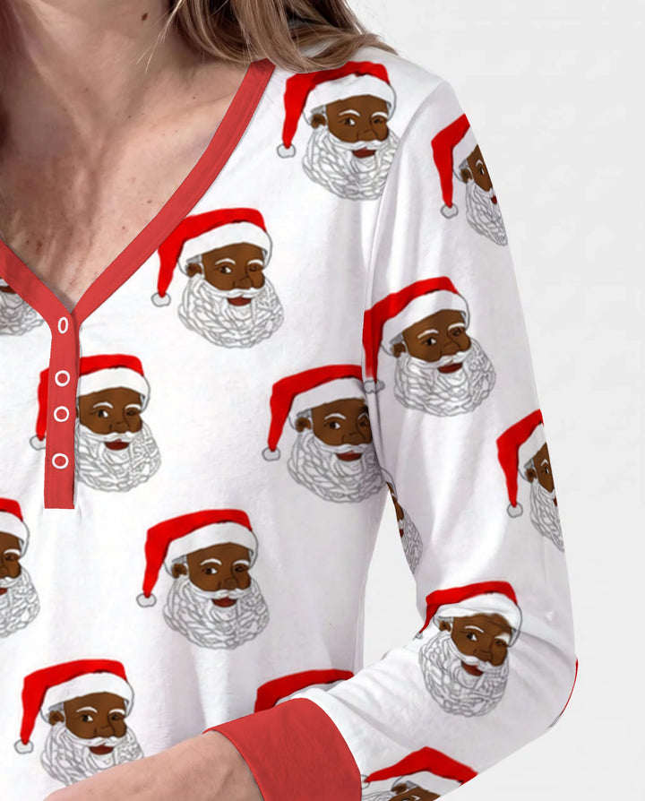 Black Santa Claus Christmas Bamboo Women Pajama Set