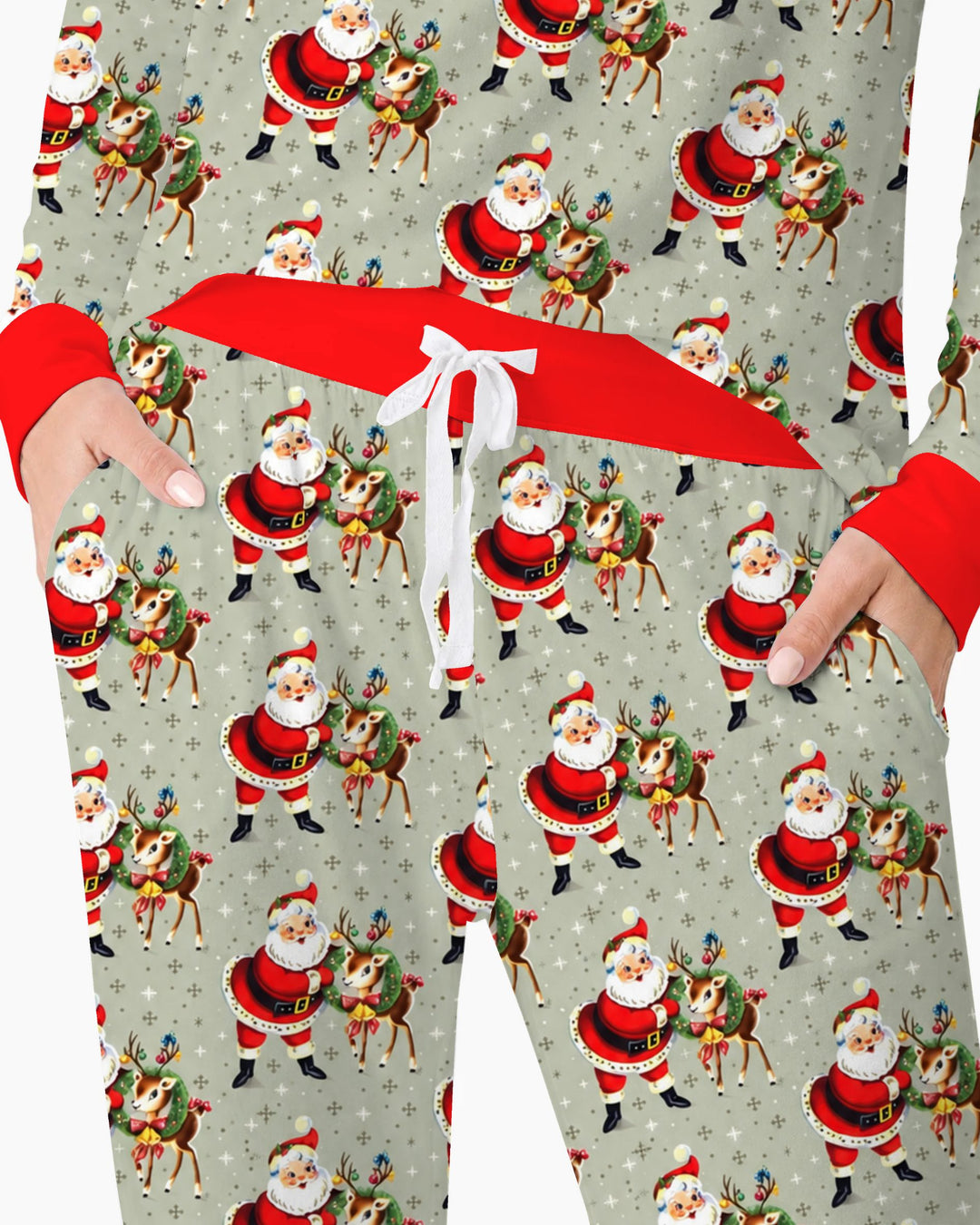 Vintage Santa and Reindeer Christmas Bamboo Women Pajama Set