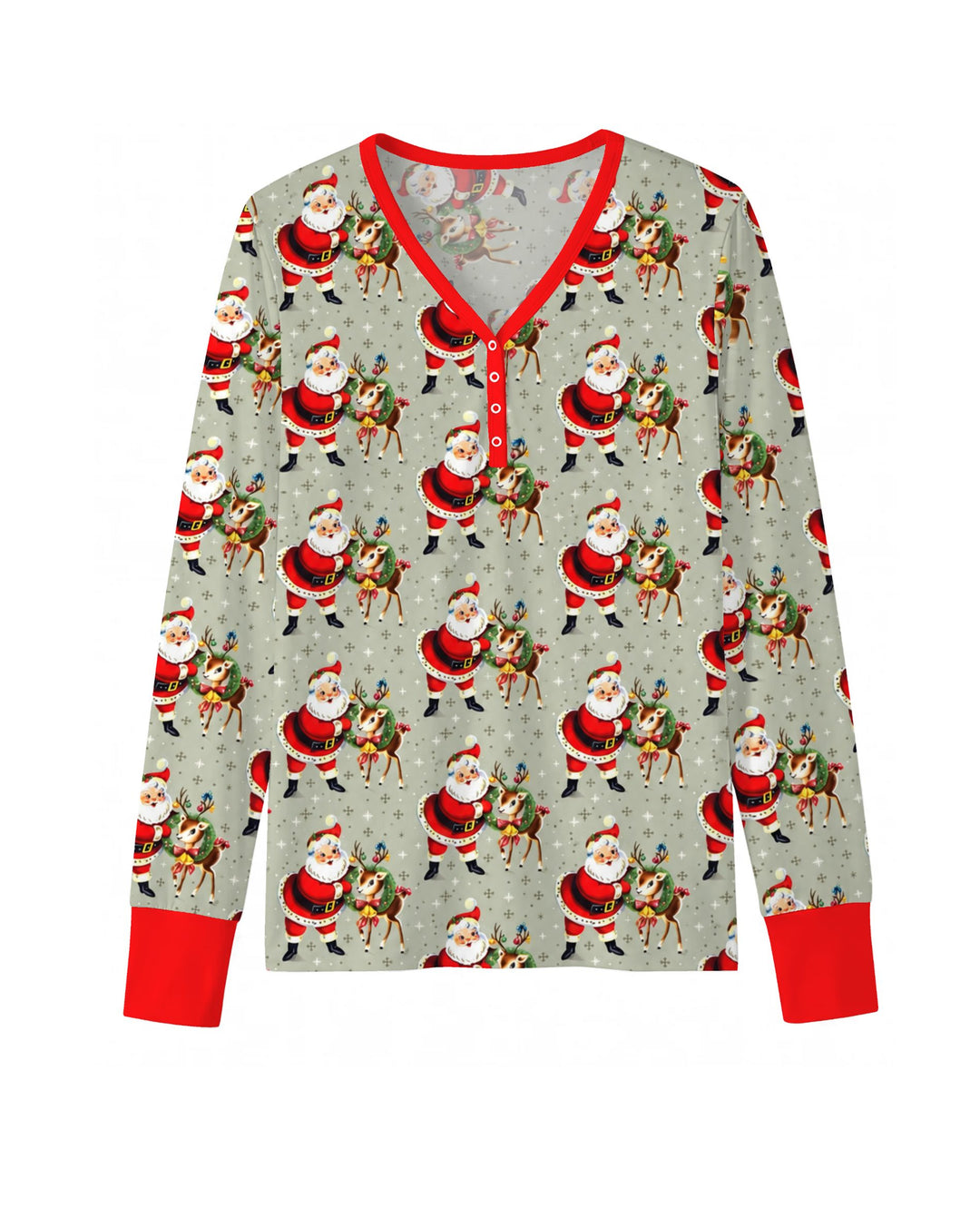 Vintage Santa and Reindeer Christmas Bamboo Women Pajama Set