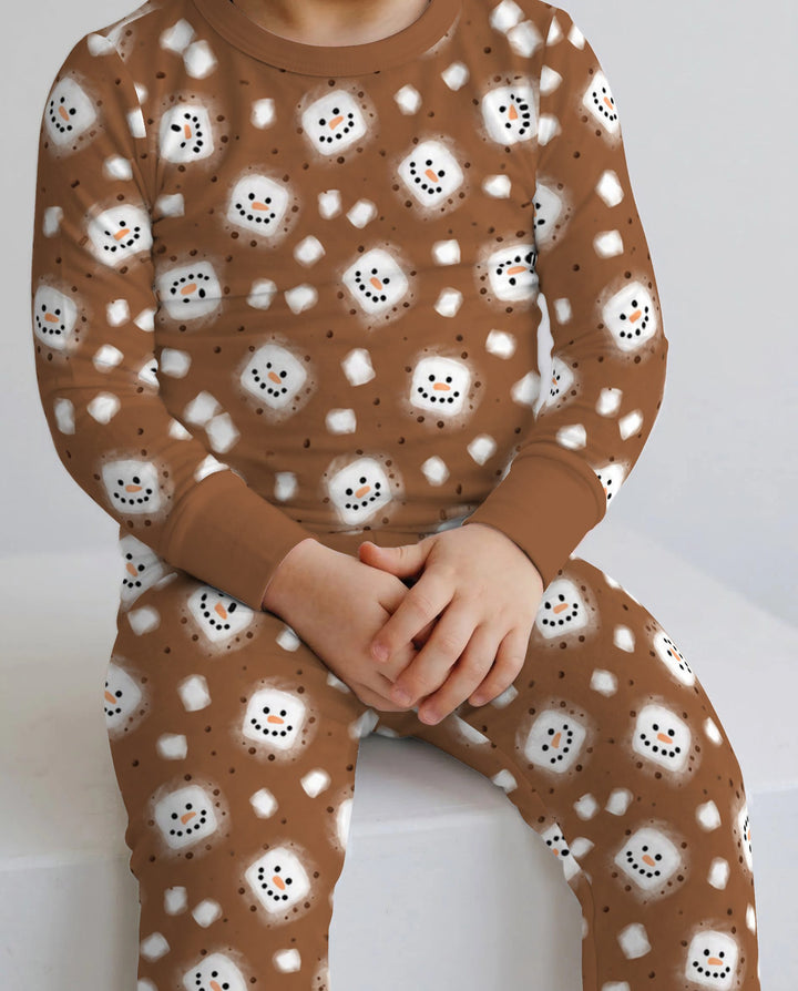 Hot Cocoa Marshmallow Snowman Bamboo Two Piece Long Sleeve Pajama Set