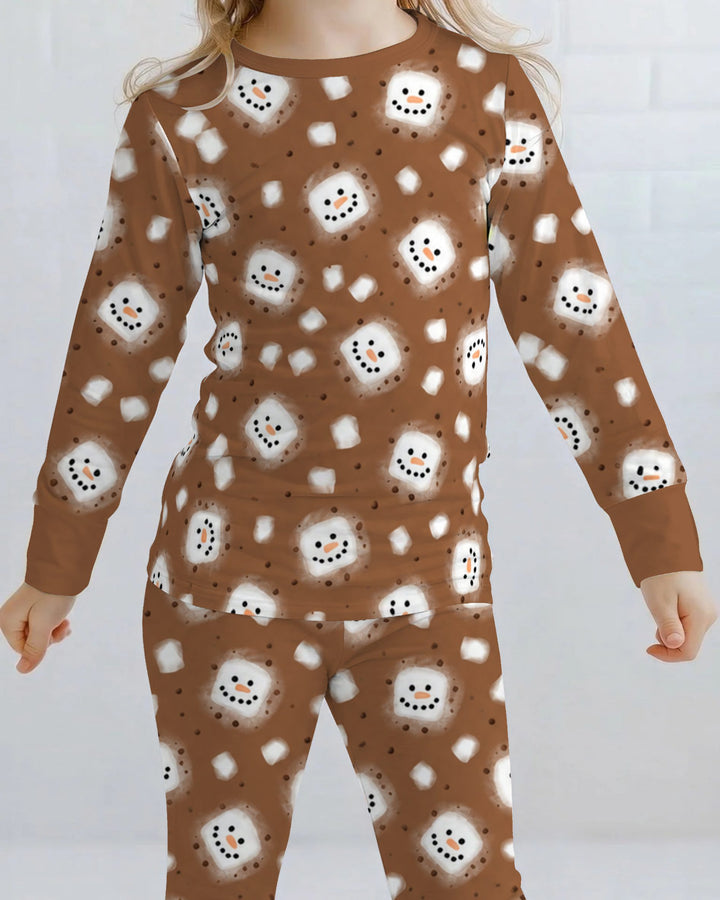 Hot Cocoa Marshmallow Snowman Bamboo Two Piece Long Sleeve Pajama Set