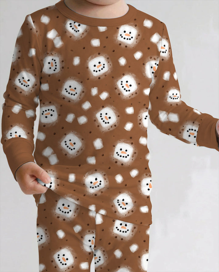 Hot Cocoa Marshmallow Snowman Bamboo Two Piece Long Sleeve Pajama Set