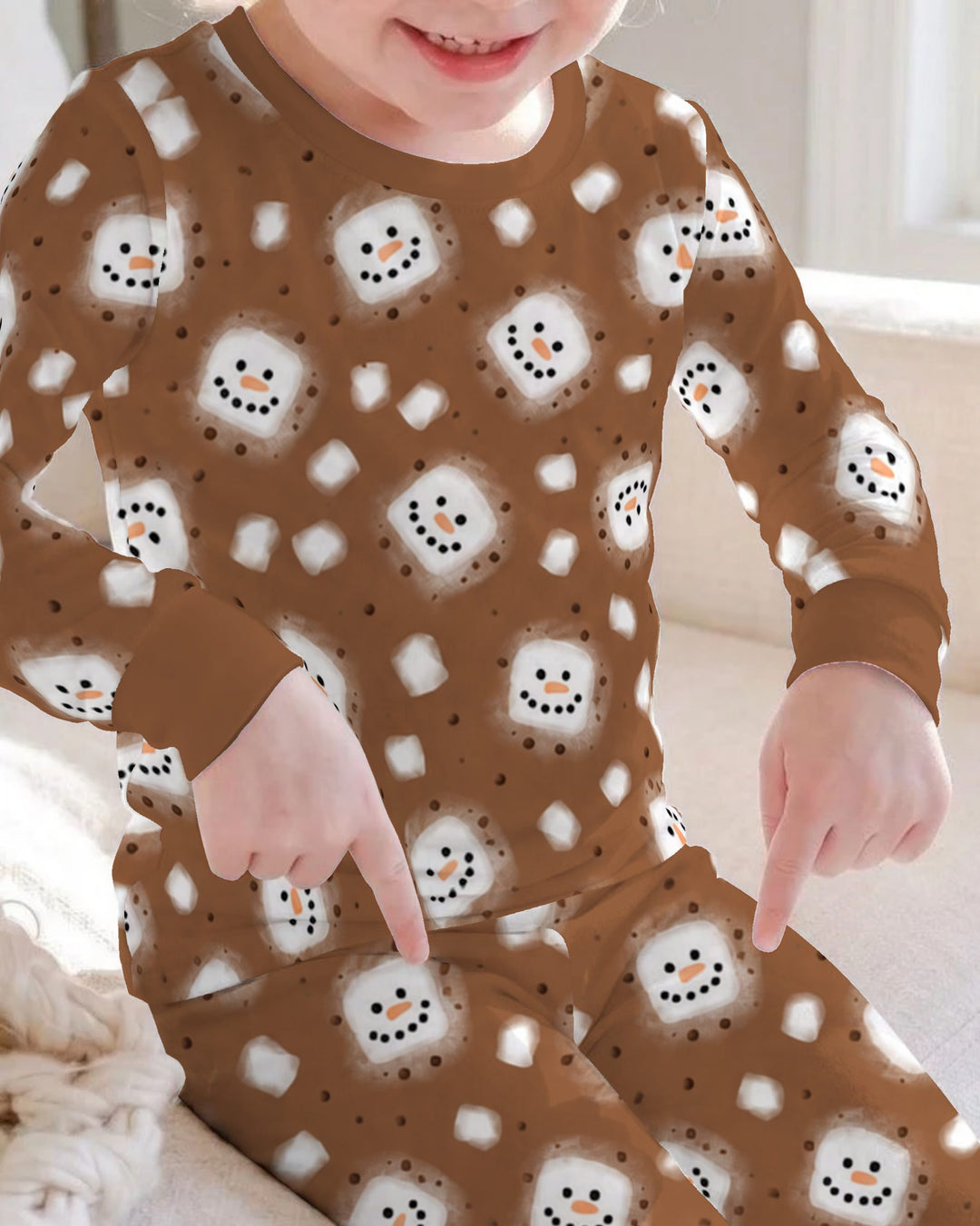 Hot Cocoa Marshmallow Snowman Bamboo Two Piece Long Sleeve Pajama Set