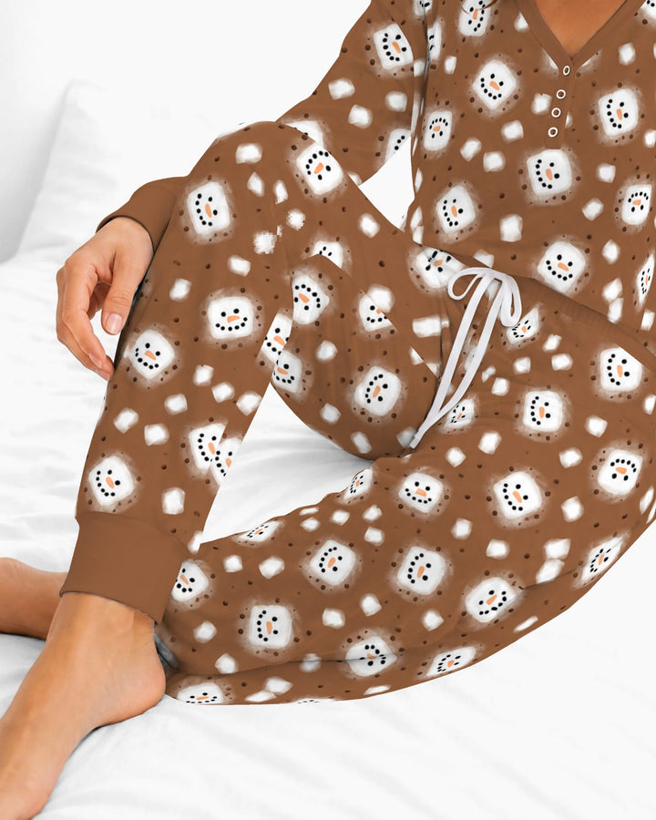 Hot Cocoa Marshmallow Snowman Bamboo Women Pajama Set