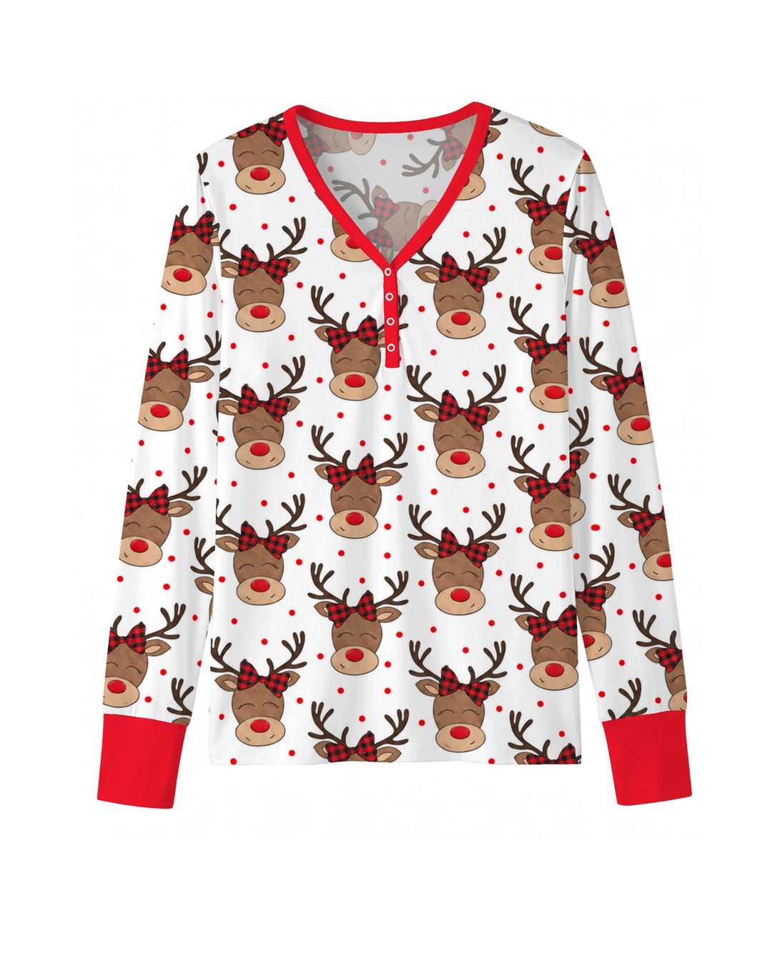 Cute Rudolph Reindeer Buffalo Plaid Bow Bamboo Women Pajama Set