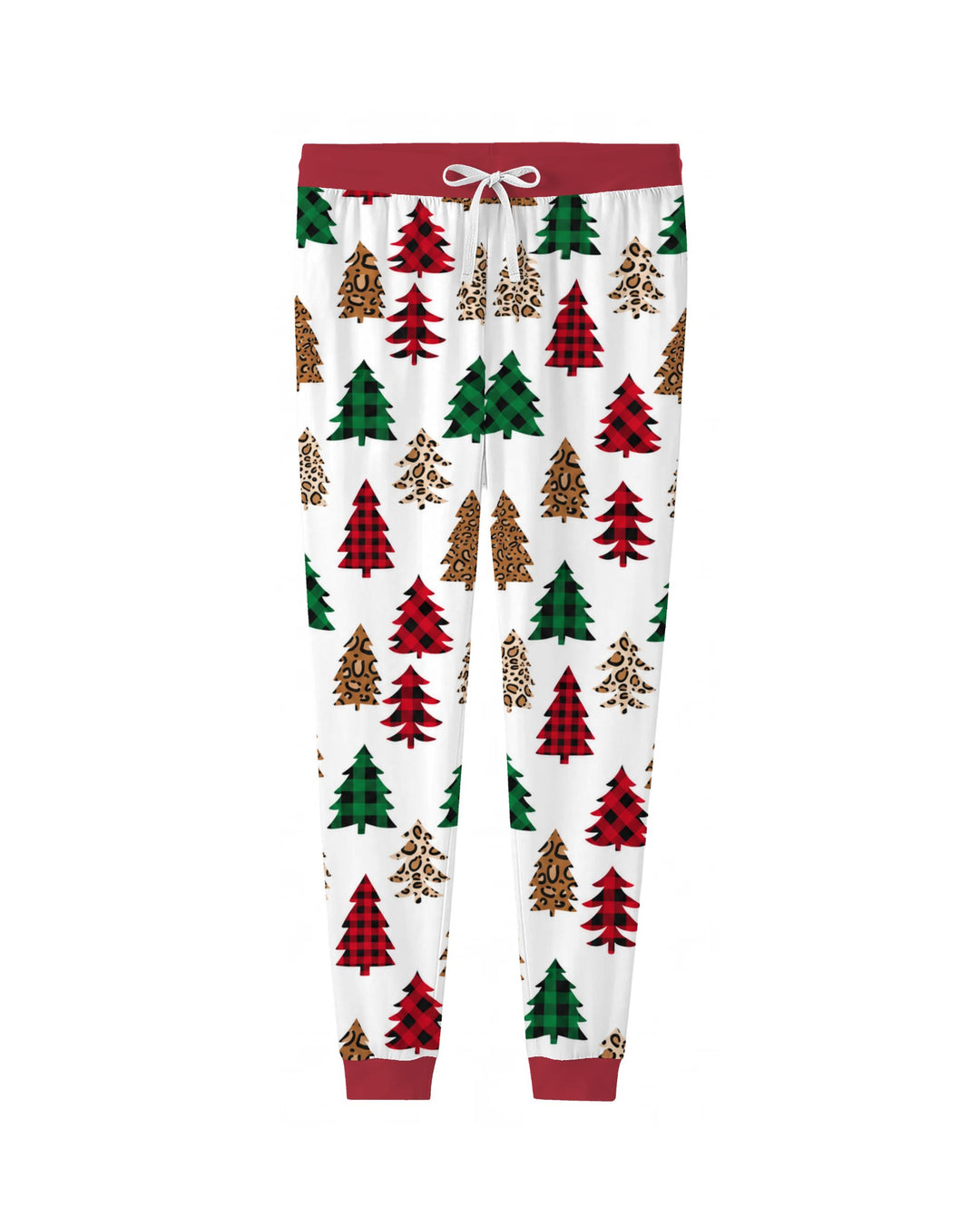 Buffalo Plaid and Leopard Print Christmas Trees Bamboo Women Pajama Set