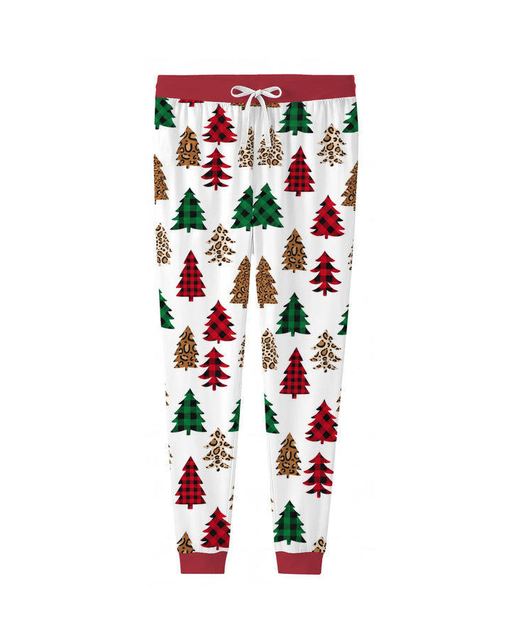 Buffalo Plaid and Leopard Print Christmas Trees Bamboo Women Pajama Set