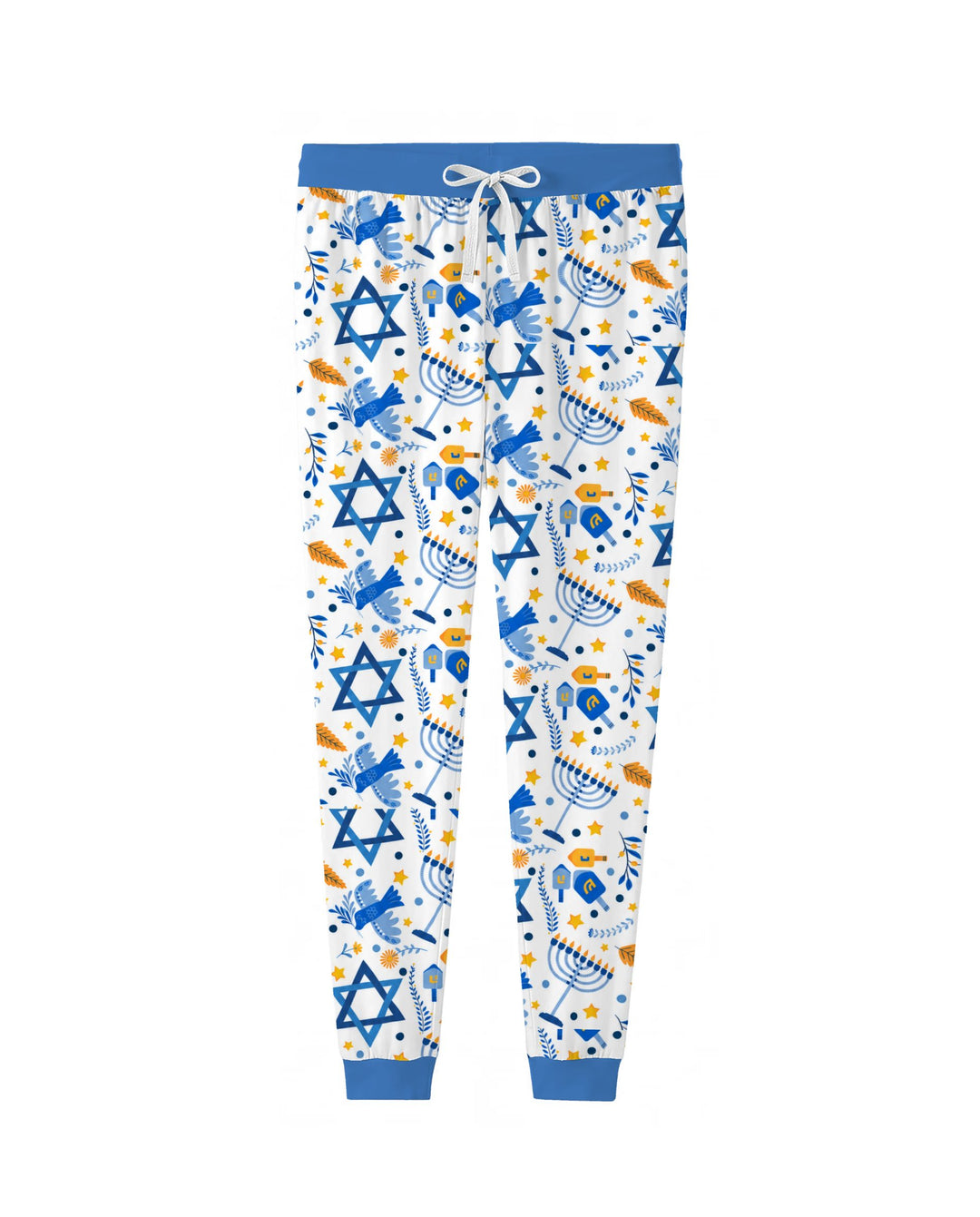 Blue and Gold Hanukkah Menorah and Dreidel Bamboo Women Pajama Set