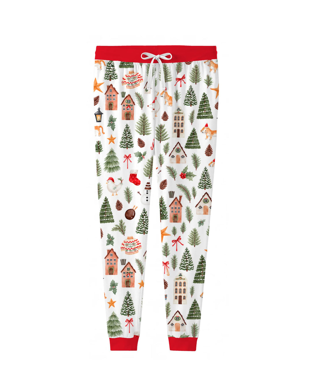 Whimsical Watercolor Christmas Village Bamboo Women Pajama Set