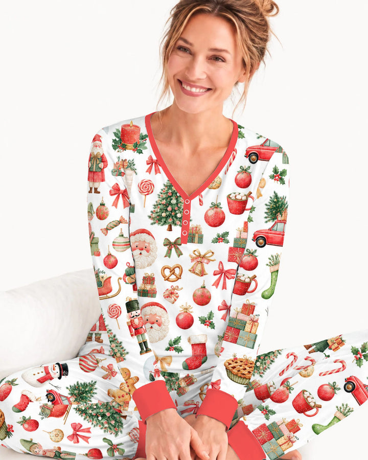 Vintage Christmas Santa and Holiday Icons Bamboo Women Pajama Set