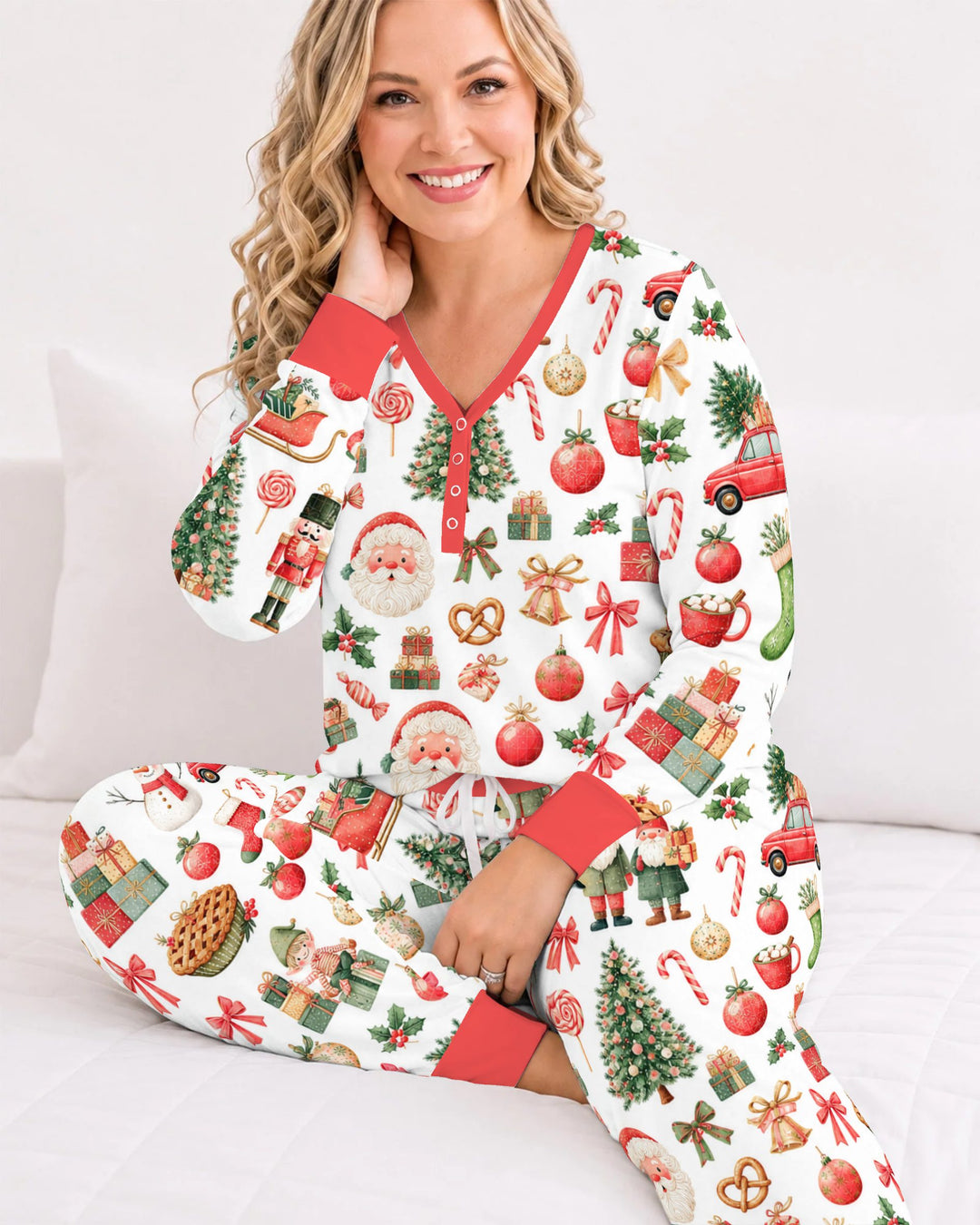Vintage Christmas Santa and Holiday Icons Bamboo Women Pajama Set