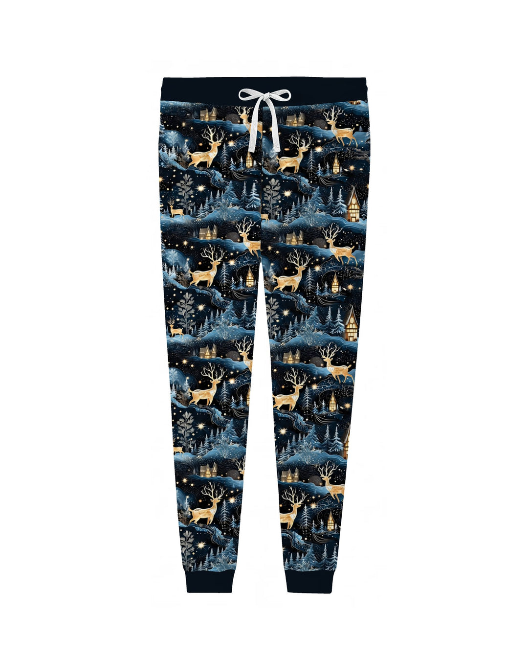 Magical Midnight Blue Winter Deer Forest Bamboo Women Pajama Set