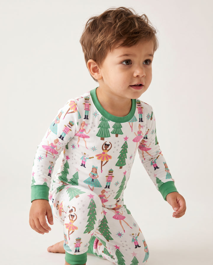 Pastel Nutcracker Ballerina Christmas Bamboo Two Piece Long Sleeve Pajama Set