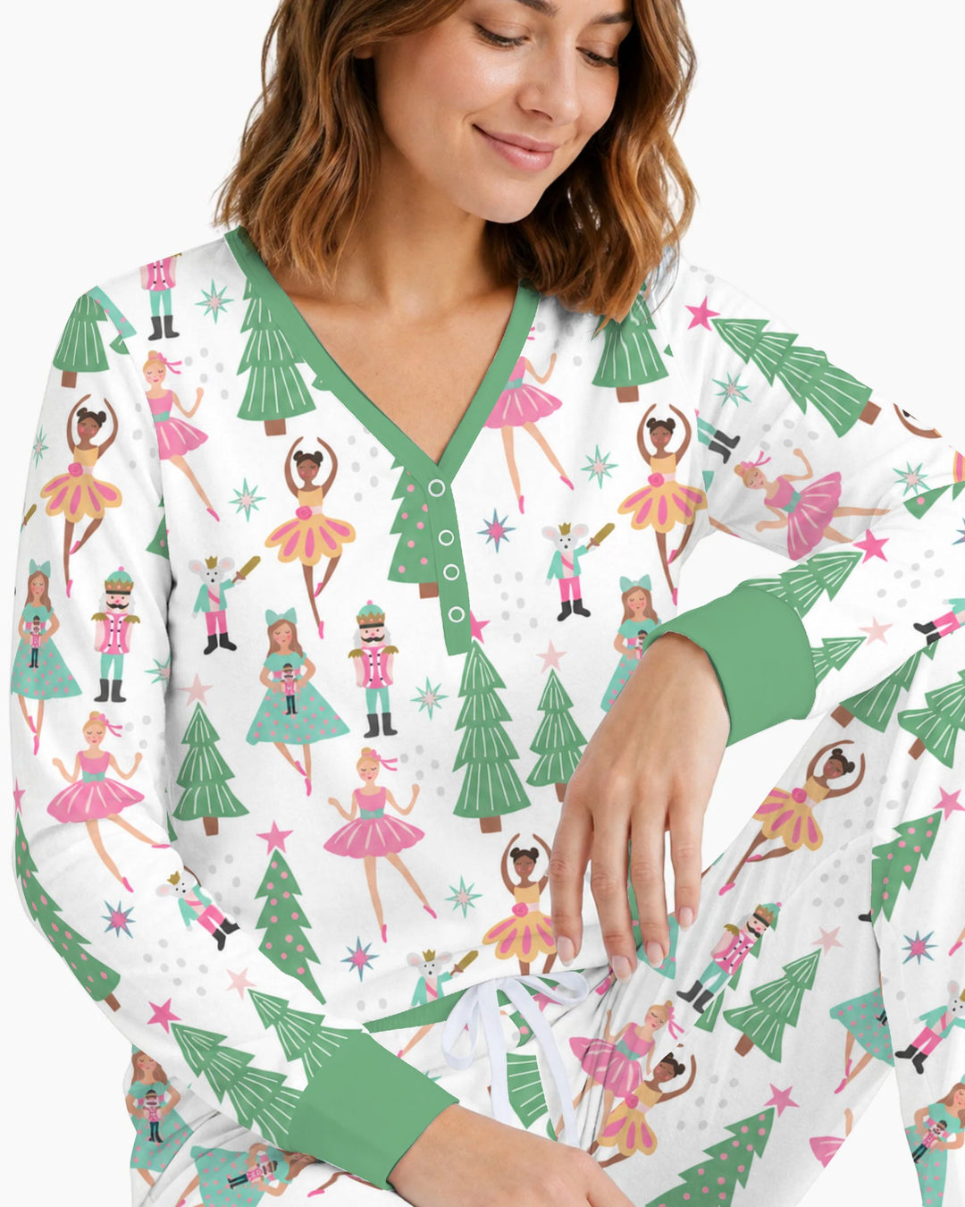 Pastel Nutcracker Ballerina Christmas Bamboo Women Pajama Set
