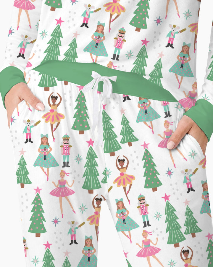 Pastel Nutcracker Ballerina Christmas Bamboo Women Pajama Set