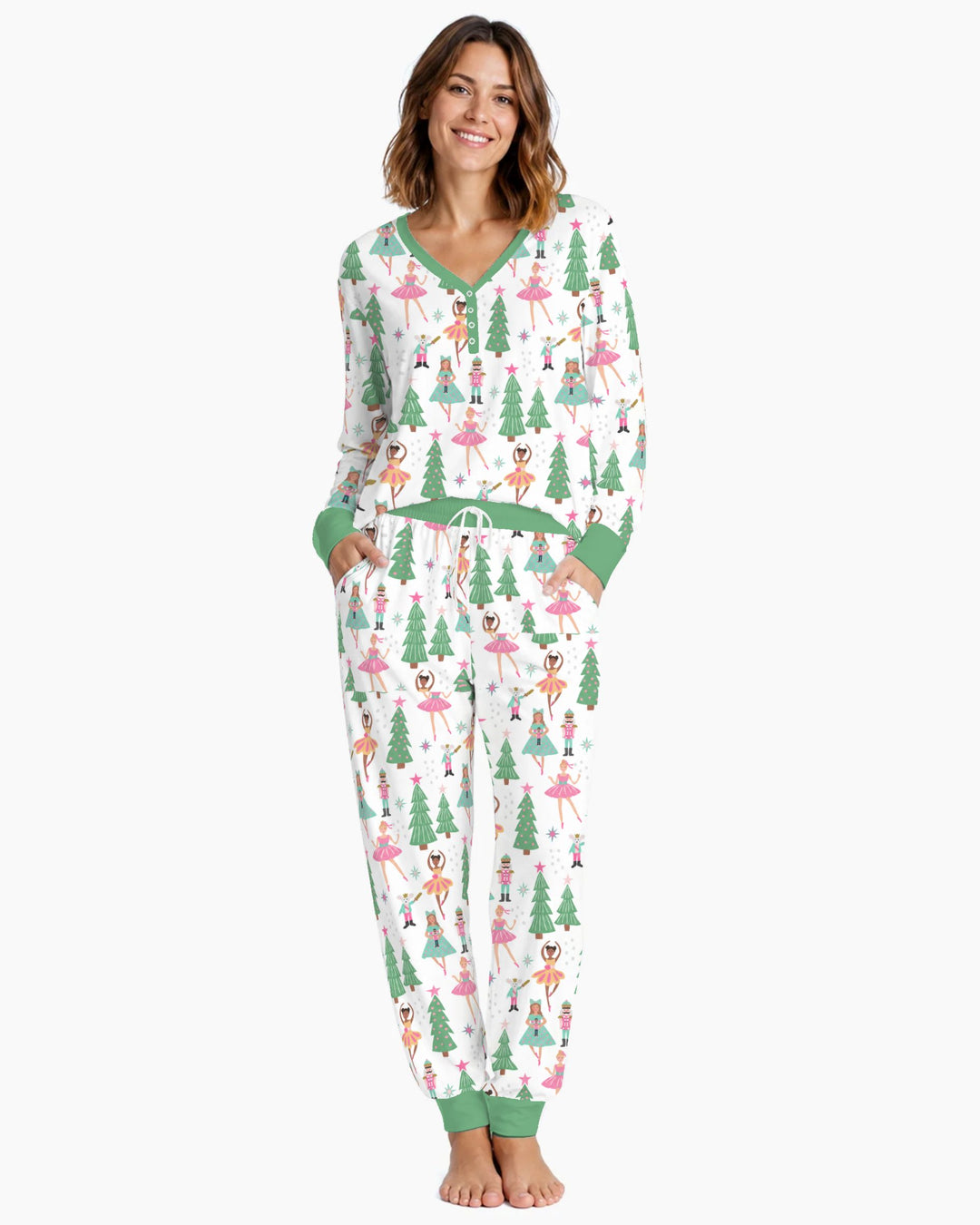 Pastel Nutcracker Ballerina Christmas Bamboo Women Pajama Set