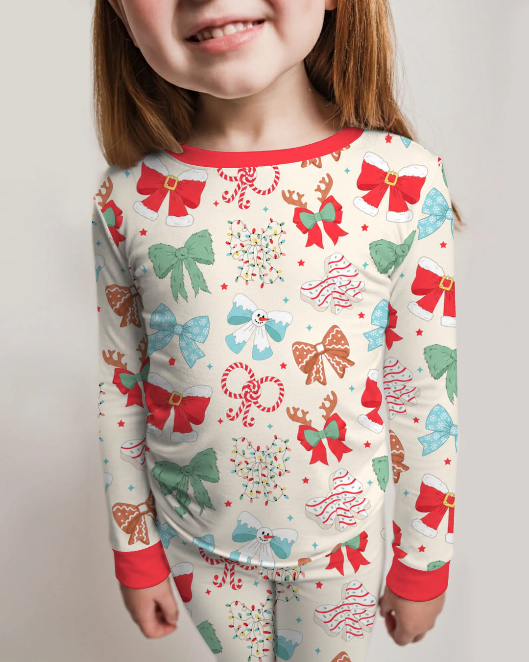 Whimsical Christmas Holiday Bows Bamboo Two Piece Long Sleeve Pajama Set