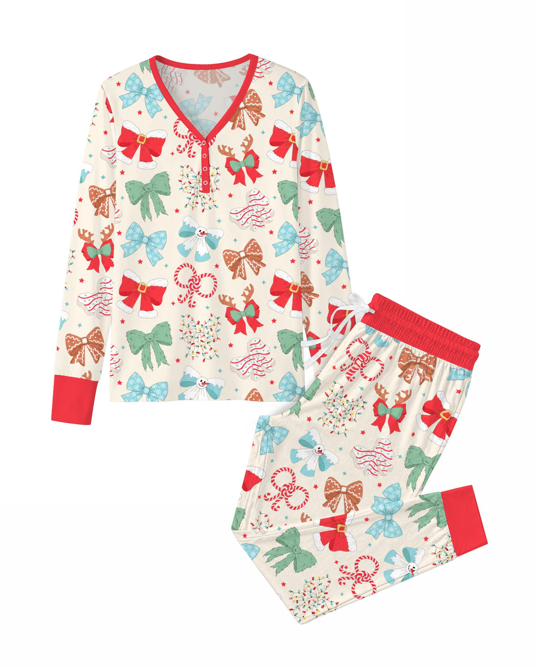 Whimsical Christmas Holiday Bows Bamboo Women Pajama Set