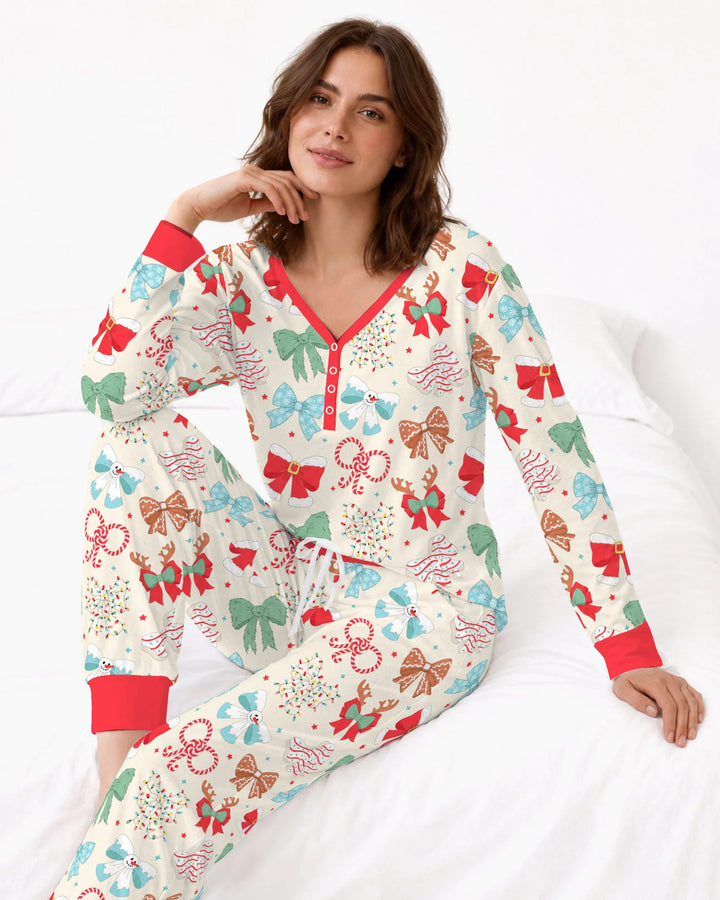 Whimsical Christmas Holiday Bows Bamboo Women Pajama Set