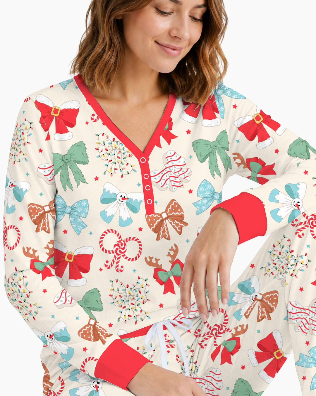 Whimsical Christmas Holiday Bows Bamboo Women Pajama Set