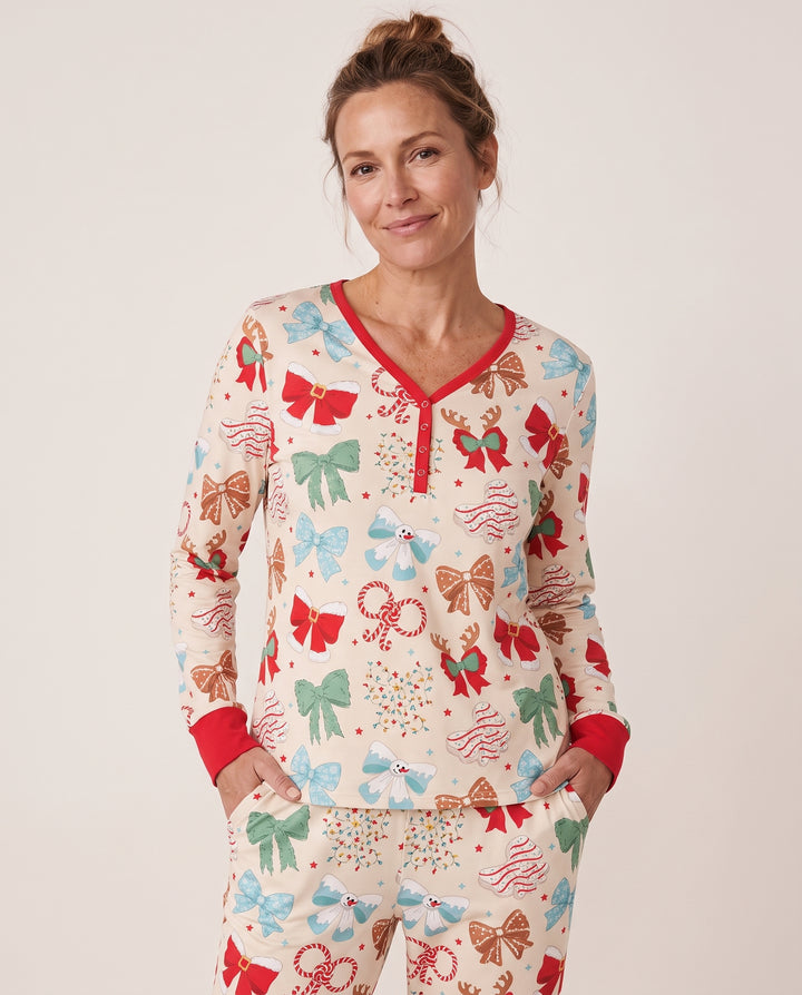 Whimsical Christmas Holiday Bows Bamboo Women Pajama Set