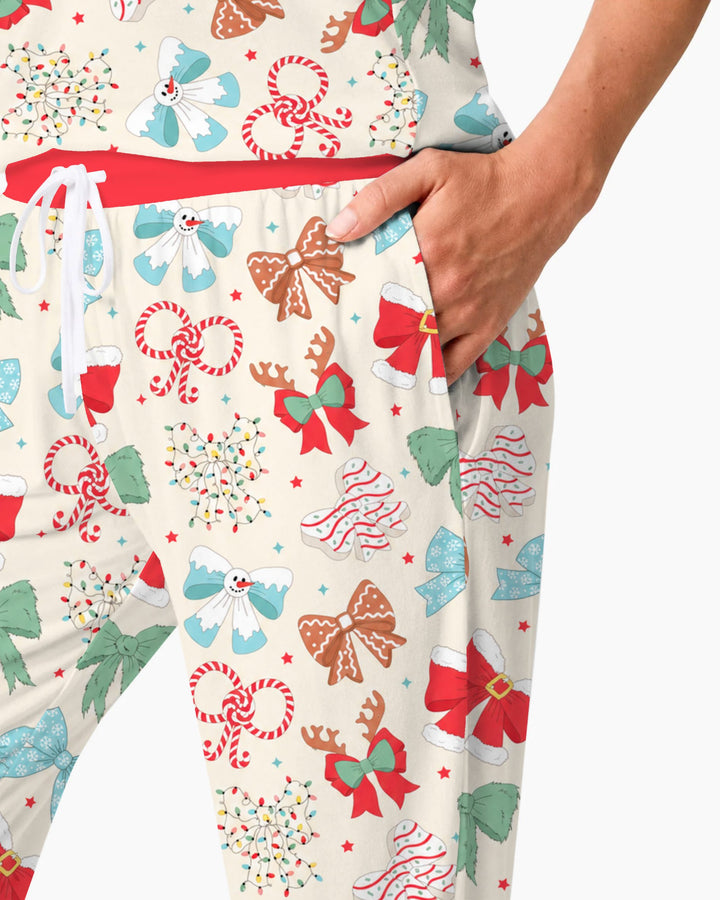 Whimsical Christmas Holiday Bows Bamboo Women Pajama Set