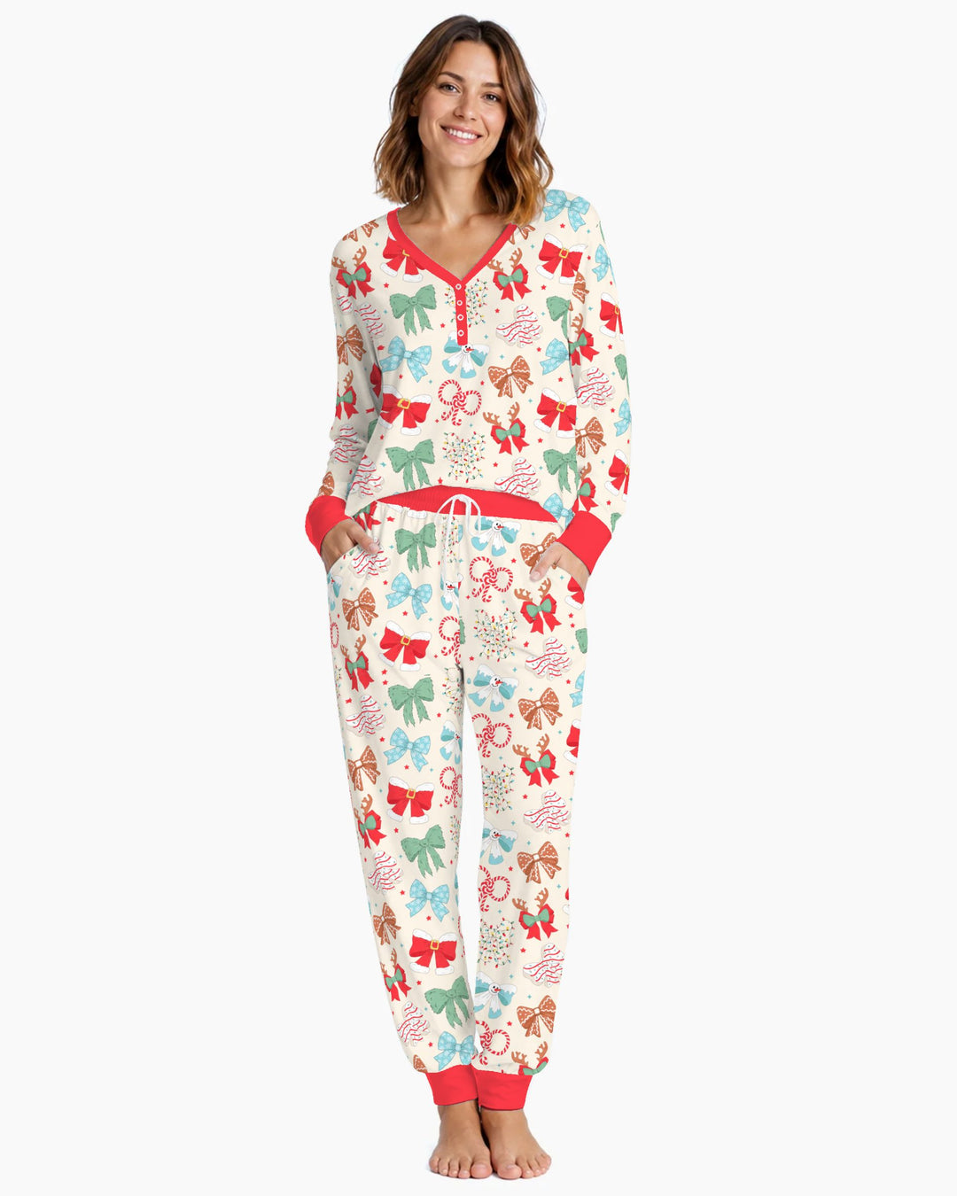 Whimsical Christmas Holiday Bows Bamboo Women Pajama Set