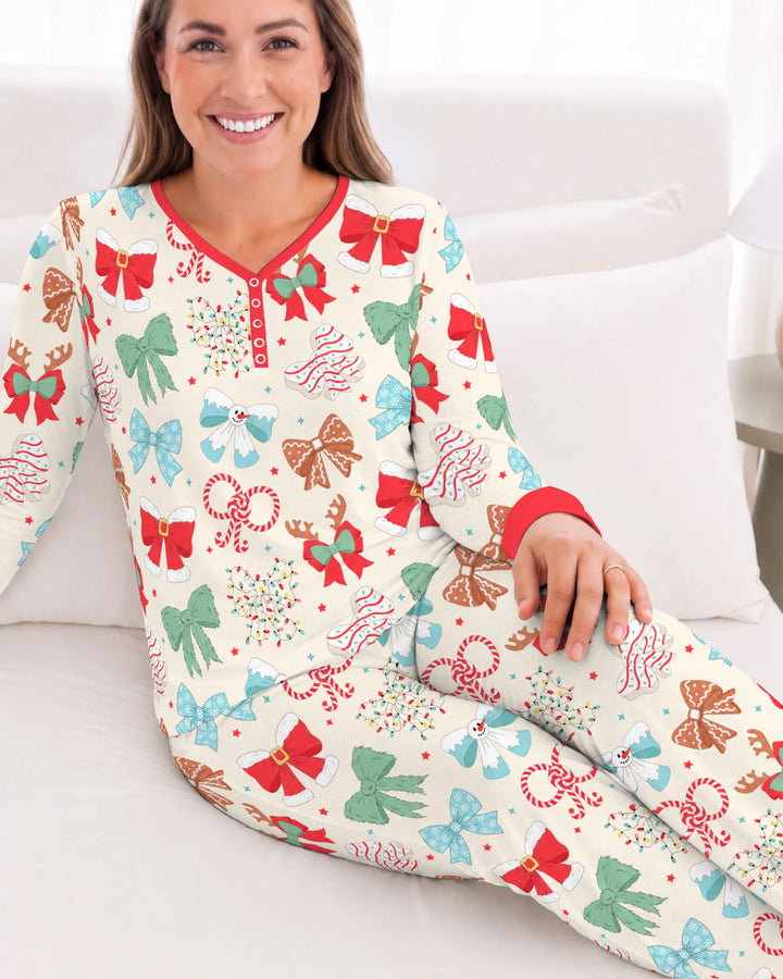 Whimsical Christmas Holiday Bows Bamboo Women Pajama Set