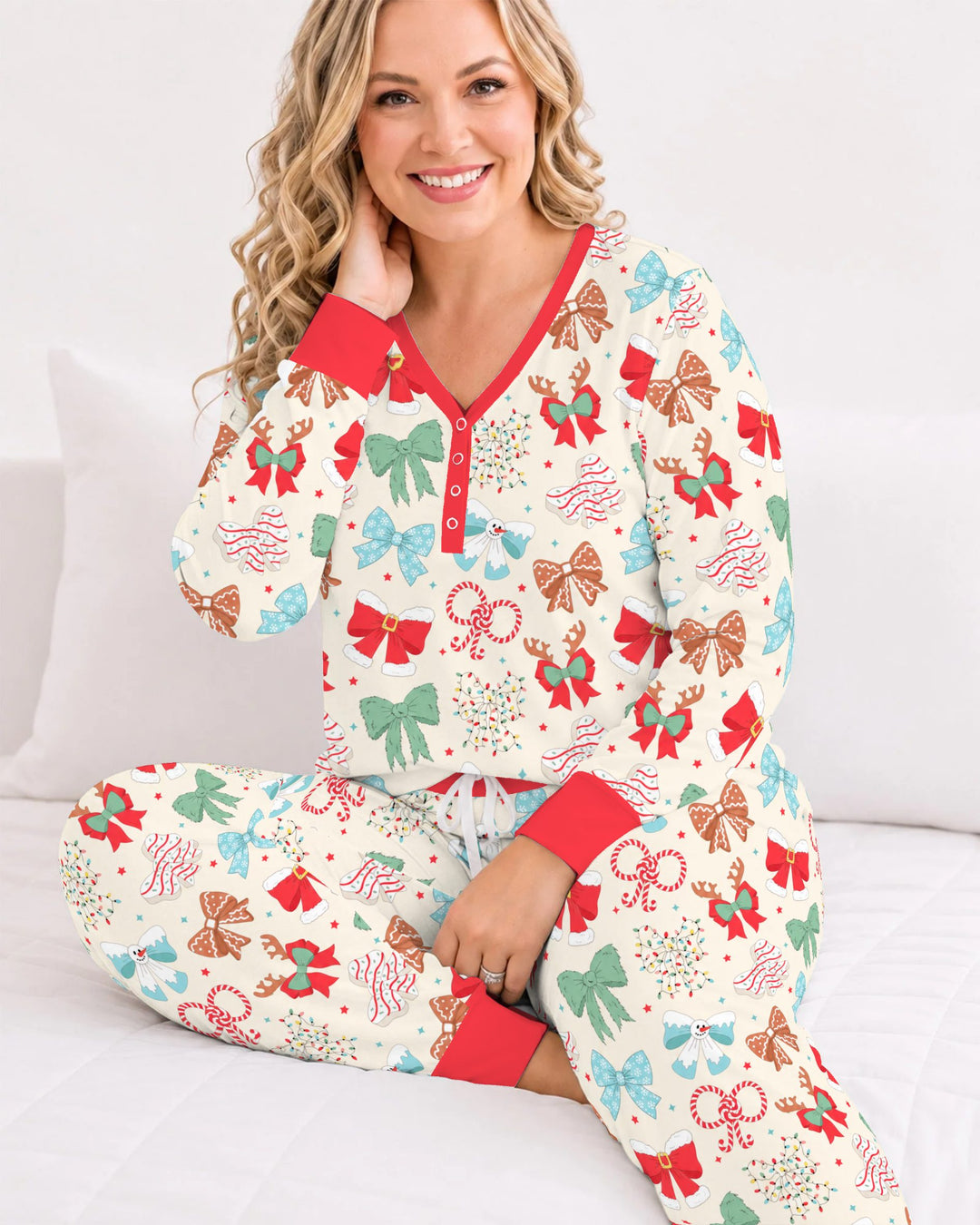 Whimsical Christmas Holiday Bows Bamboo Women Pajama Set
