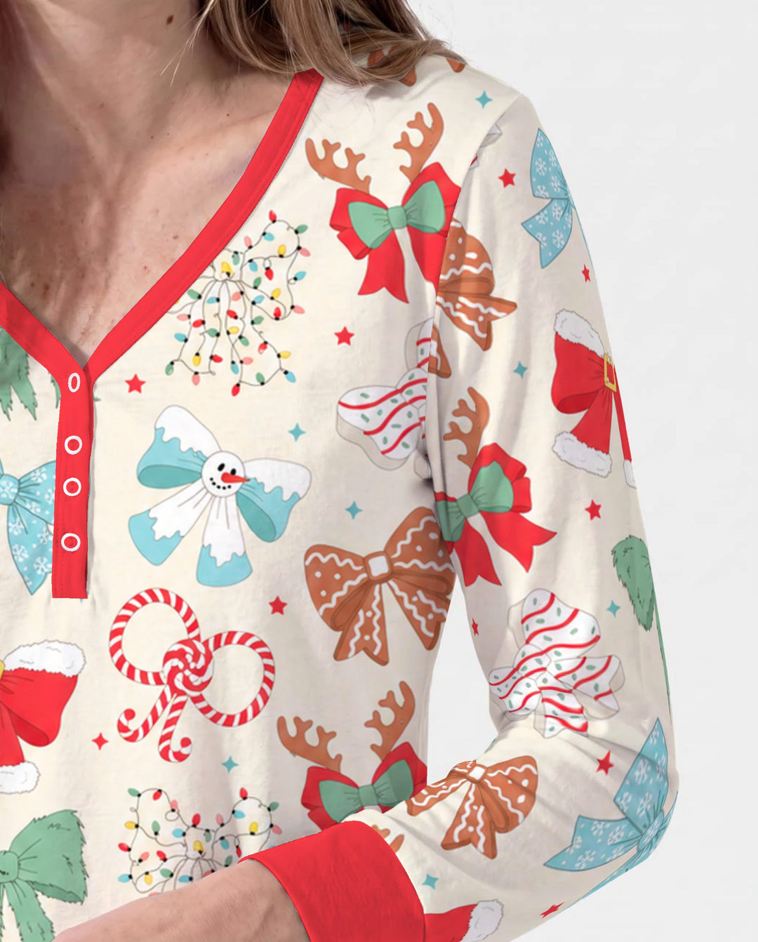 Whimsical Christmas Holiday Bows Bamboo Women Pajama Set