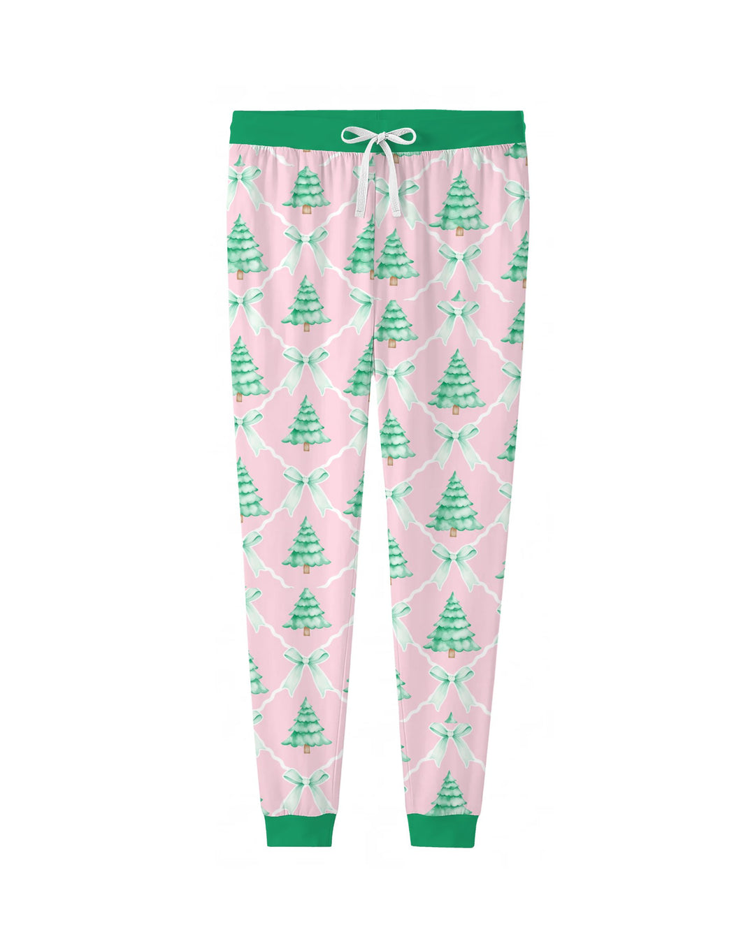 Mint Green Christmas Tree Bow Lattice Bamboo Women Pajama Set