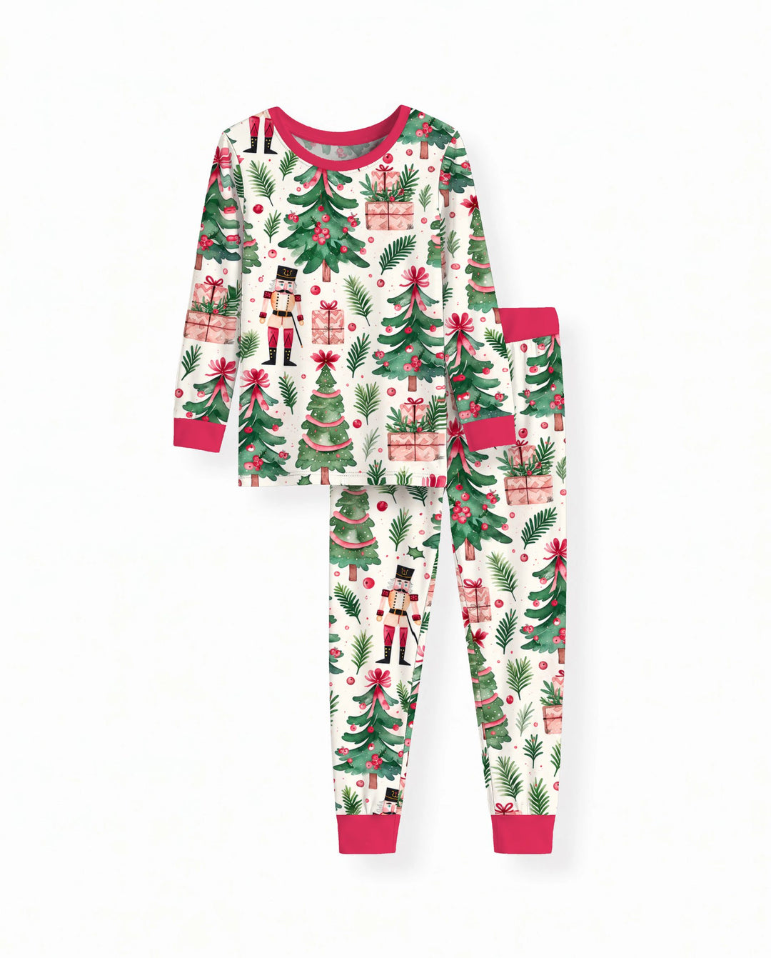 Pink Nutcracker Christmas Tree Toss Bamboo Two Piece Long Sleeve Pajama Set