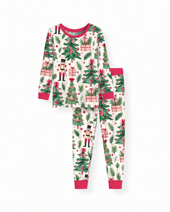 Pink Nutcracker Christmas Tree Toss Bamboo Two Piece Long Sleeve Pajama Set