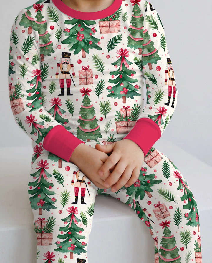 Pink Nutcracker Christmas Tree Toss Bamboo Two Piece Long Sleeve Pajama Set