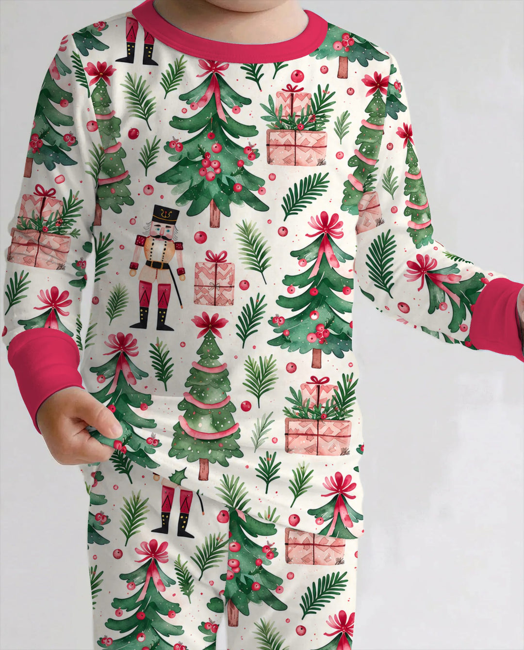 Pink Nutcracker Christmas Tree Toss Bamboo Two Piece Long Sleeve Pajama Set