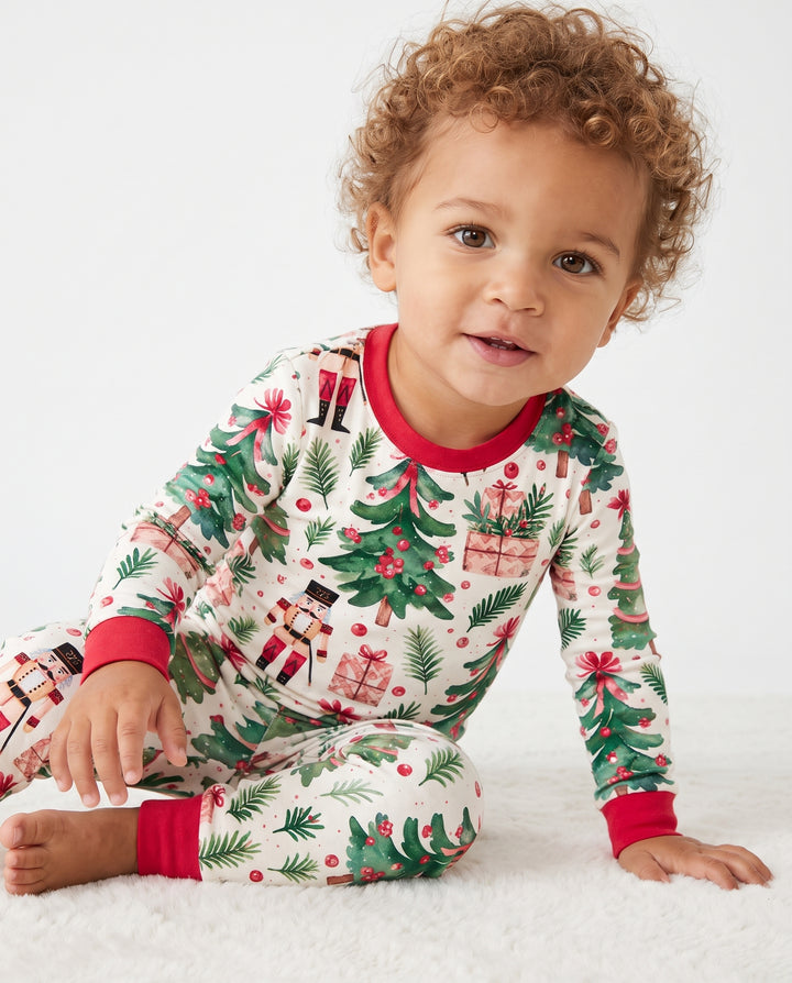 Pink Nutcracker Christmas Tree Toss Bamboo Two Piece Long Sleeve Pajama Set
