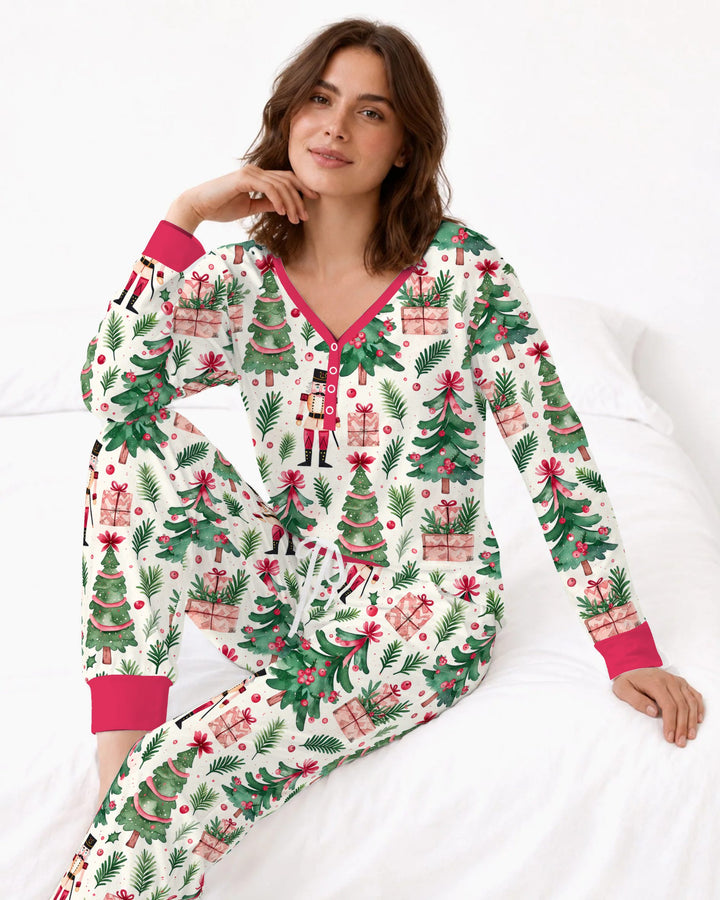 Pink Nutcracker Christmas Tree Toss Bamboo Women Pajama Set