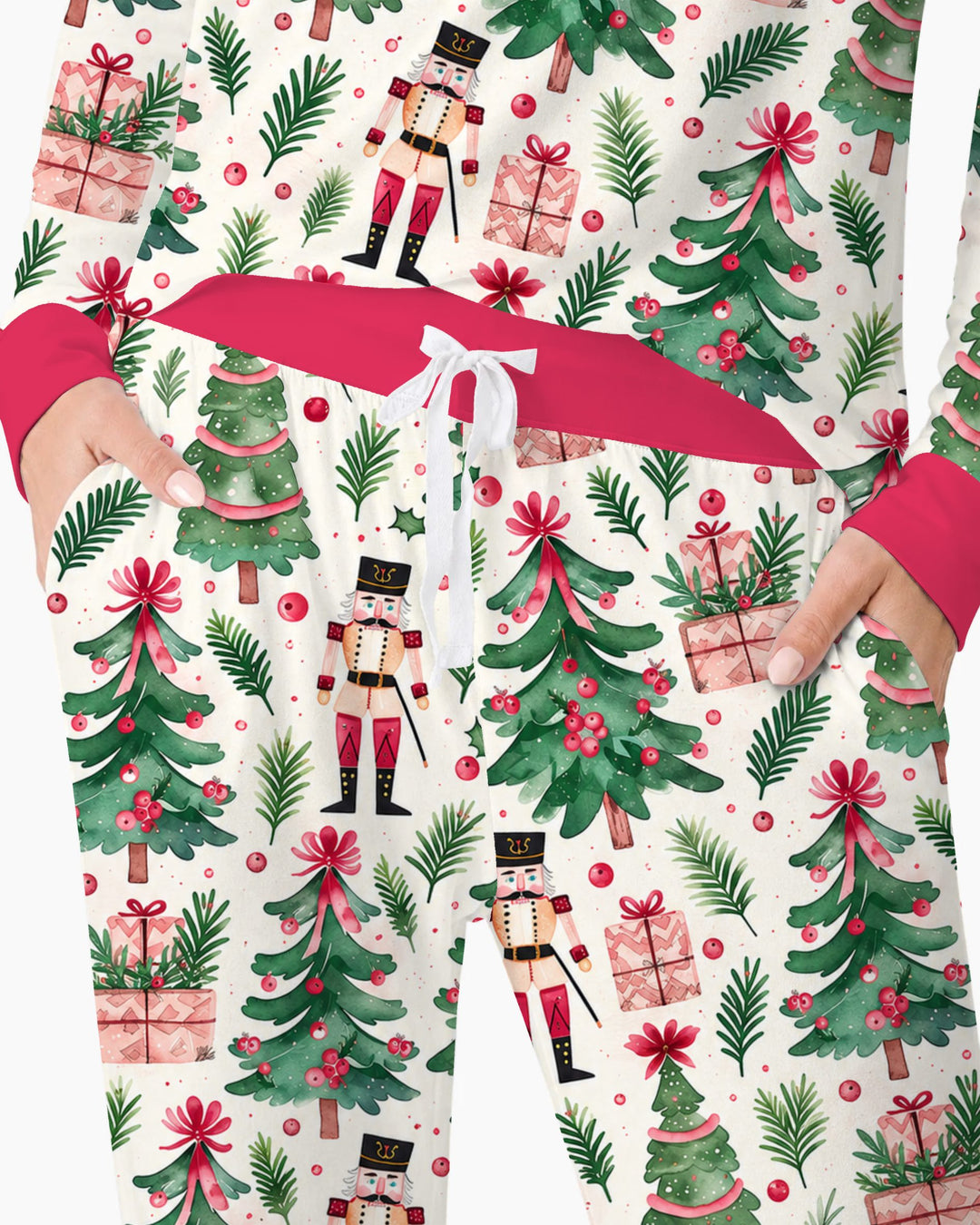 Pink Nutcracker Christmas Tree Toss Bamboo Women Pajama Set