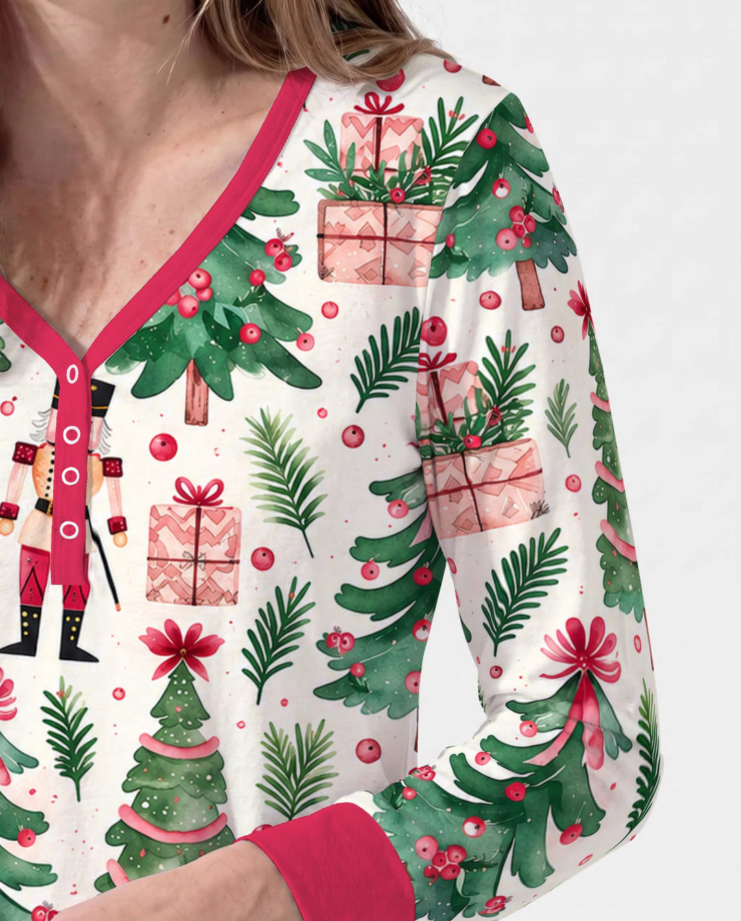 Pink Nutcracker Christmas Tree Toss Bamboo Women Pajama Set