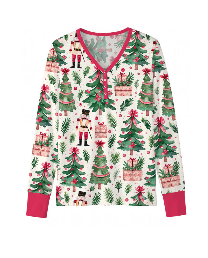 Pink Nutcracker Christmas Tree Toss Bamboo Women Pajama Set