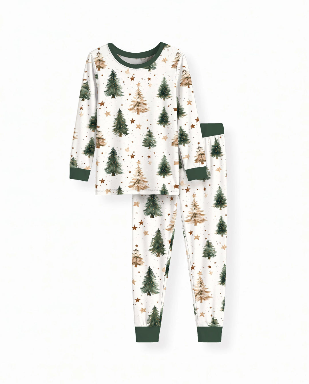 Rustic Watercolor Christmas Tree Stars Bamboo Two Piece Long Sleeve Pajama Set