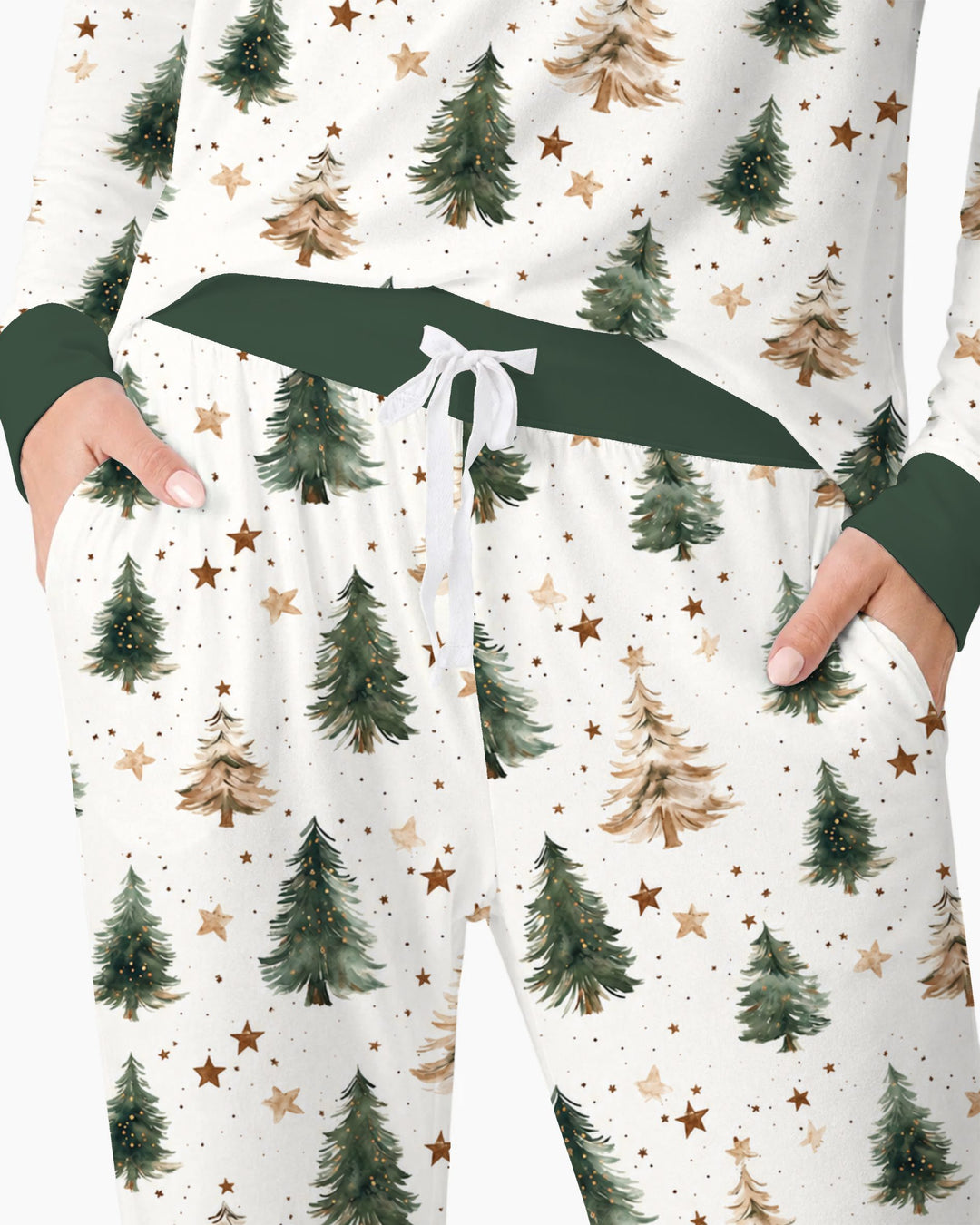 Rustic Watercolor Christmas Tree Stars Bamboo Women Pajama Set