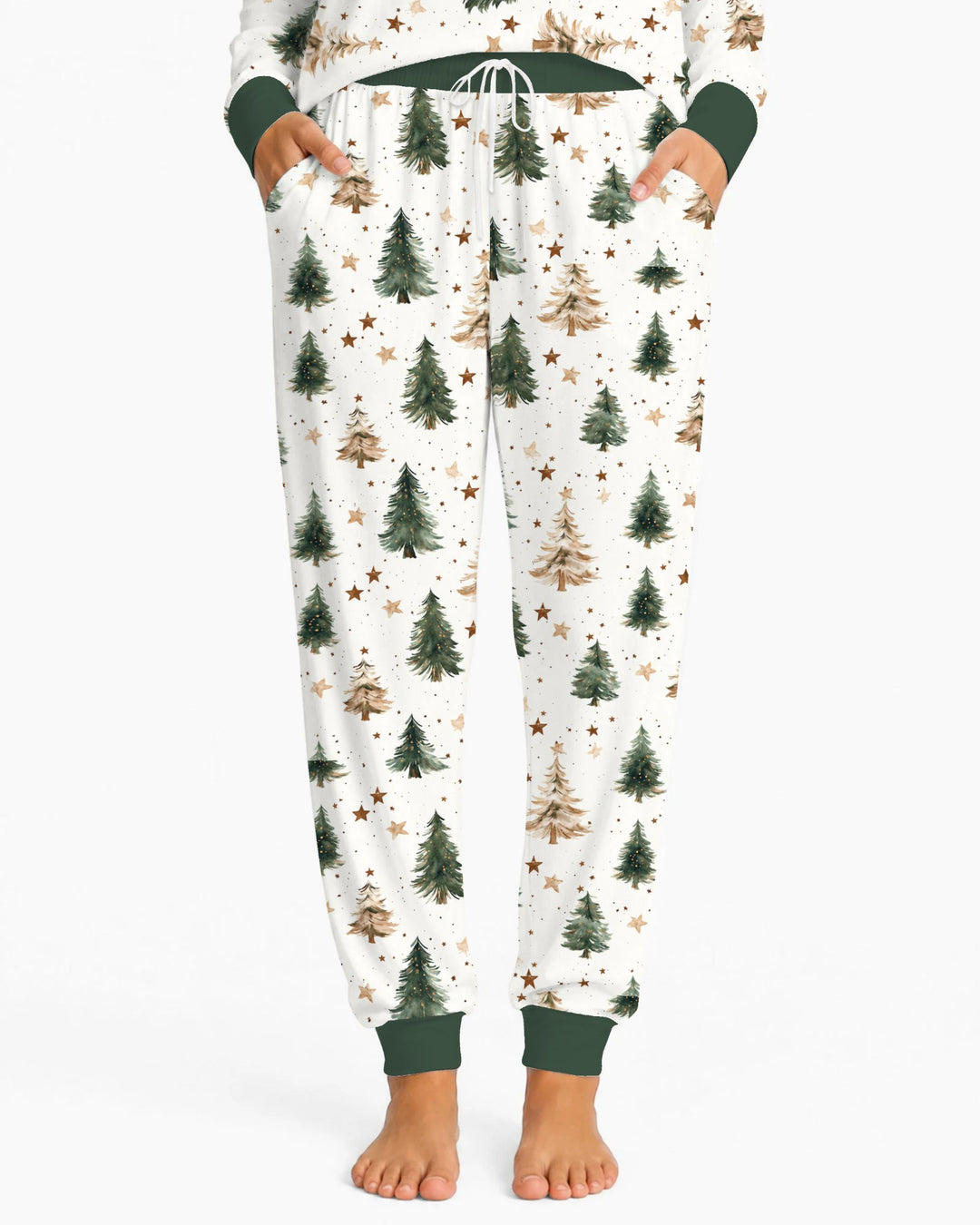 Rustic Watercolor Christmas Tree Stars Bamboo Women Pajama Set